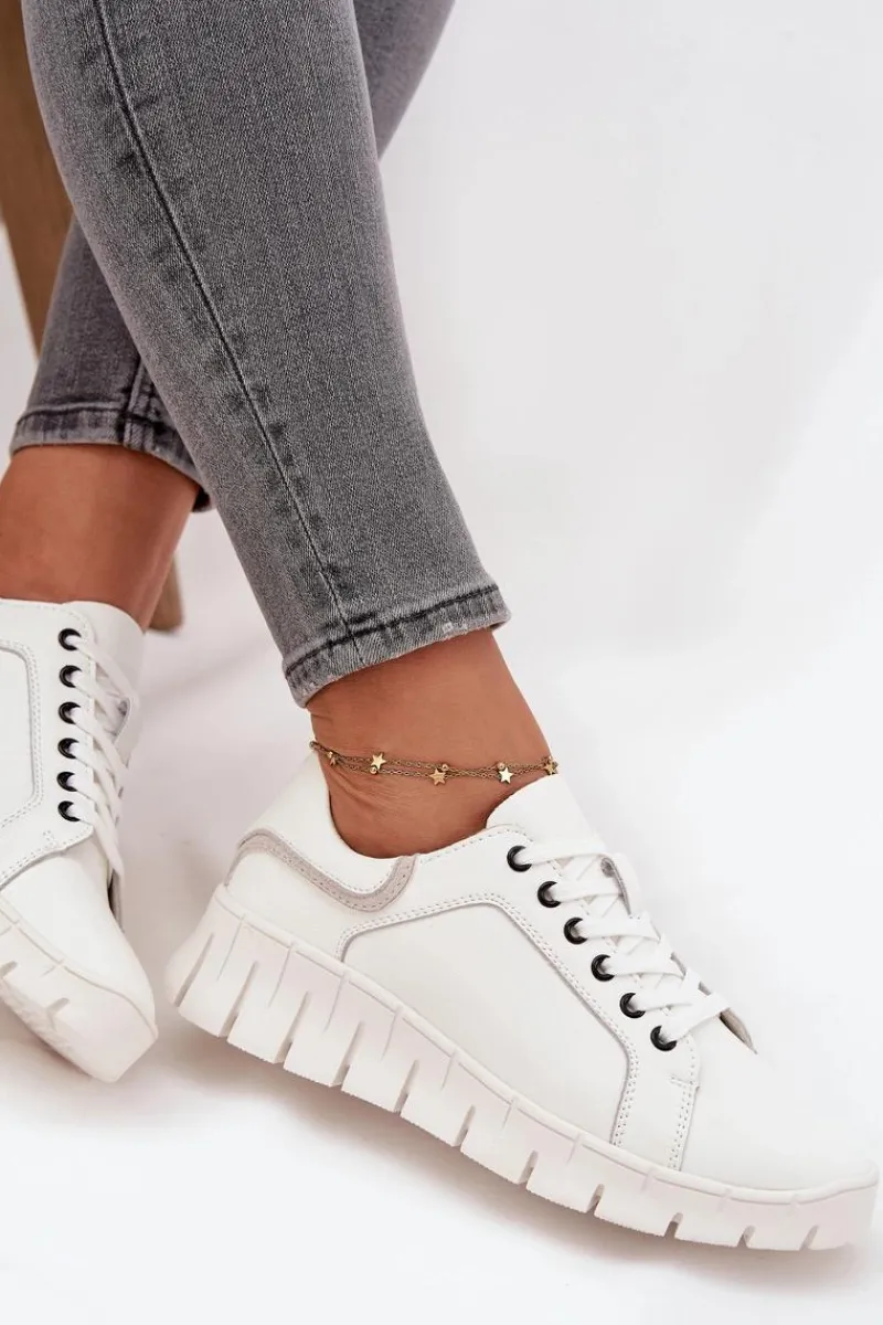 Półbuty Skórzane>Buty damskie Vinceza Skórzane Półbuty Damskie Ze Sznurowaniem Vinceza 41493 Białe