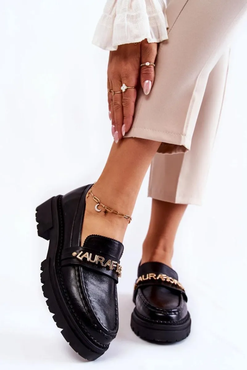 Hot Boto Skórzane Półbuty Loafery Literki La.Fi 210001B-PU Czarne