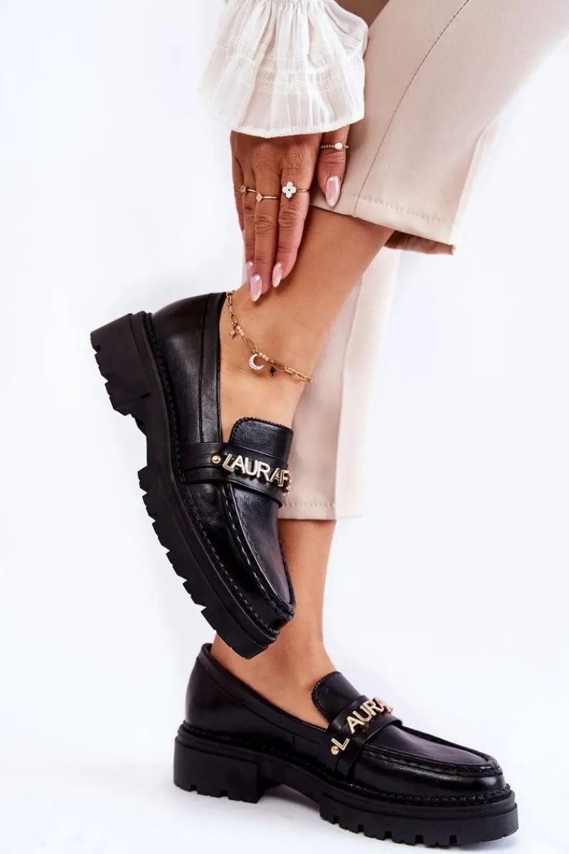 Hot Boto Skórzane Półbuty Loafery Literki La.Fi 210001B-PU Czarne