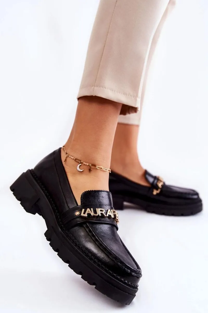 Hot Boto Skórzane Półbuty Loafery Literki La.Fi 210001B-PU Czarne