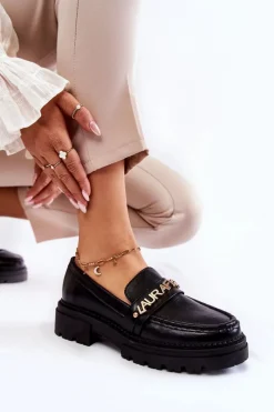 Hot Boto Skórzane Półbuty Loafery Literki La.Fi 210001B-PU Czarne