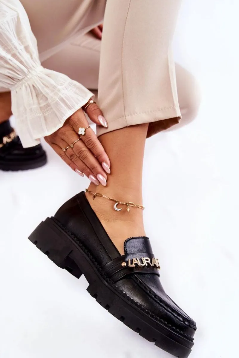 Hot Boto Skórzane Półbuty Loafery Literki La.Fi 210001B-PU Czarne