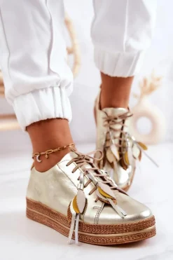 Online Maciejka Skórzane Półbuty 04550-25 Złote Złoty