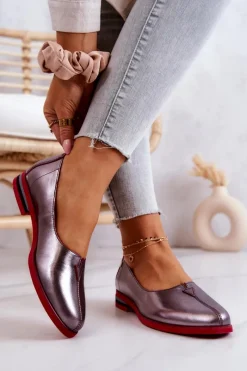 Sale Maciejka Skórzane Półbuty Srebrne 05035-42