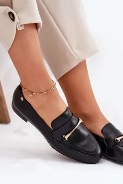 Discount Skórzane Półbuty Mokasyny Damskie K6809-01 Czarne Damskie Loafersy Damskie|Półbuty Skórzane