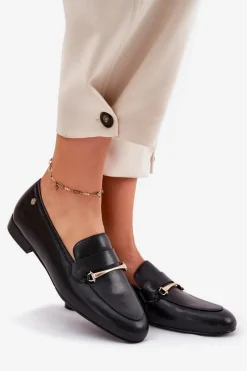 Discount Skórzane Półbuty Mokasyny Damskie K6809-01 Czarne Damskie Loafersy Damskie|Półbuty Skórzane