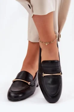 Discount Skórzane Półbuty Mokasyny Damskie K6809-01 Czarne Damskie Loafersy Damskie|Półbuty Skórzane