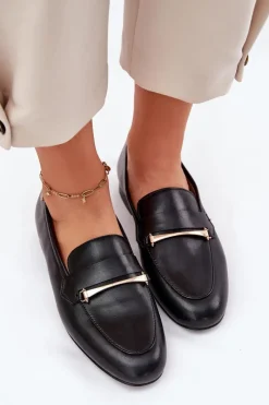 Discount Skórzane Półbuty Mokasyny Damskie K6809-01 Czarne Damskie Loafersy Damskie|Półbuty Skórzane
