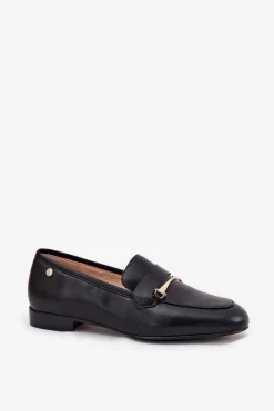 Discount Skórzane Półbuty Mokasyny Damskie K6809-01 Czarne Damskie Loafersy Damskie|Półbuty Skórzane