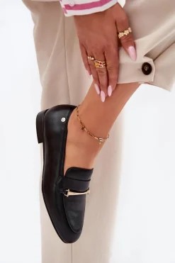 Discount Skórzane Półbuty Mokasyny Damskie K6809-01 Czarne Damskie Loafersy Damskie|Półbuty Skórzane