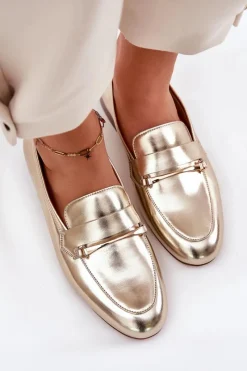 Loafersy Damskie|Półbuty Skórzane>Maciejka Skórzane Półbuty Mokasyny Damskie K6809-25 Złote Złoty