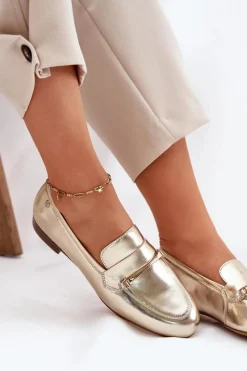 Loafersy Damskie|Półbuty Skórzane></noscript>Maciejka Skórzane Półbuty Mokasyny Damskie K6809-25 Złote Złoty