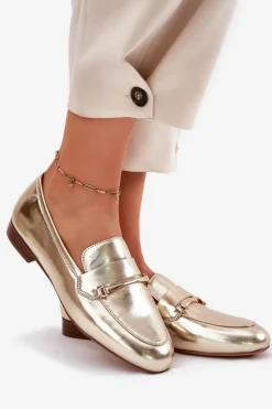 Loafersy Damskie|Półbuty Skórzane></noscript>Maciejka Skórzane Półbuty Mokasyny Damskie K6809-25 Złote Złoty