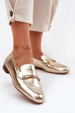 Loafersy Damskie|Półbuty Skórzane></noscript>Maciejka Skórzane Półbuty Mokasyny Damskie K6809-25 Złote Złoty
