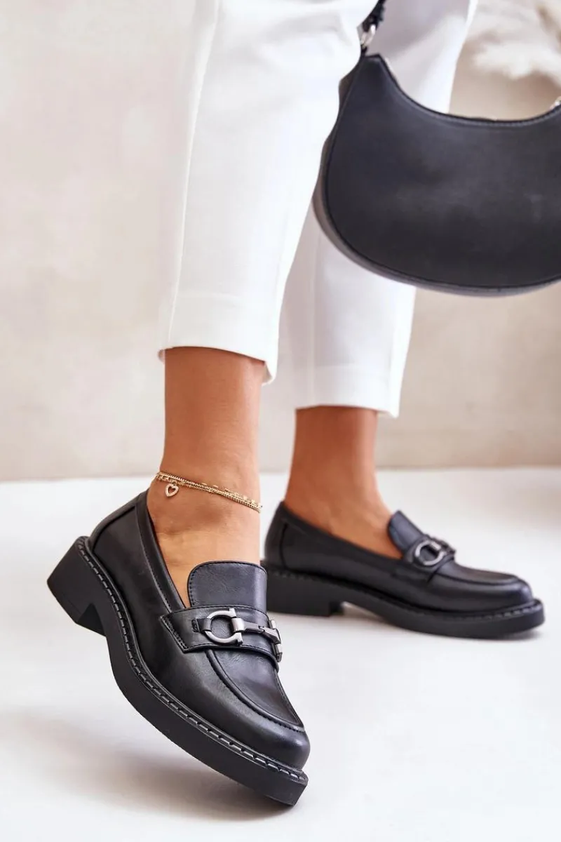 Hot Buty Sergio Leone Skórzane Półbuty Mokasyny Damskie Czarne Beanika Czarny