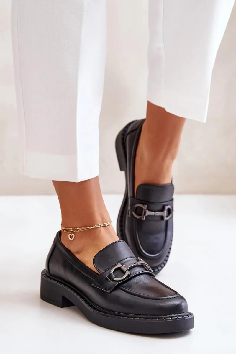 Hot Buty Sergio Leone Skórzane Półbuty Mokasyny Damskie Czarne Beanika Czarny