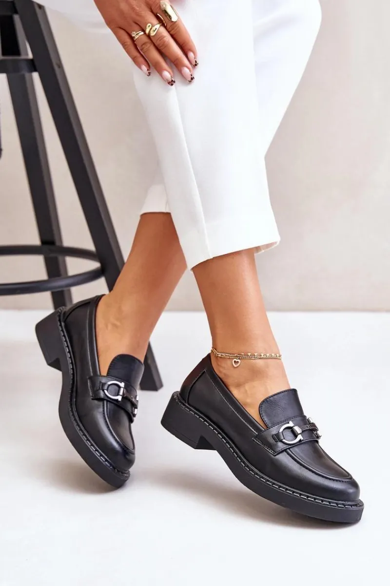 Hot Buty Sergio Leone Skórzane Półbuty Mokasyny Damskie Czarne Beanika Czarny