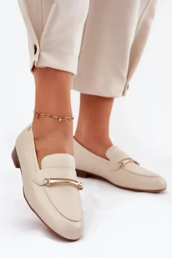 Sale Maciejka Skórzane Półbuty Mokasyny Damskie K6809-04 Beżowe Beżowy