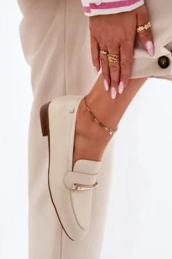 Sale Maciejka Skórzane Półbuty Mokasyny Damskie K6809-04 Beżowe Beżowy