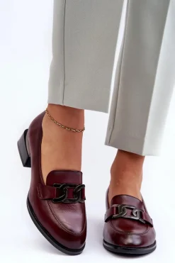 Półbuty Lakierowane>Buty damskie Vinceza Skórzane Półbuty Mokasyny Na Obcasie Bordowe Sakina