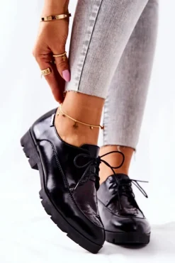 Hot Monnari Skórzane Półbuty M73/1 Czarne