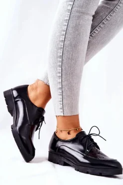 Hot Monnari Skórzane Półbuty M73/1 Czarne