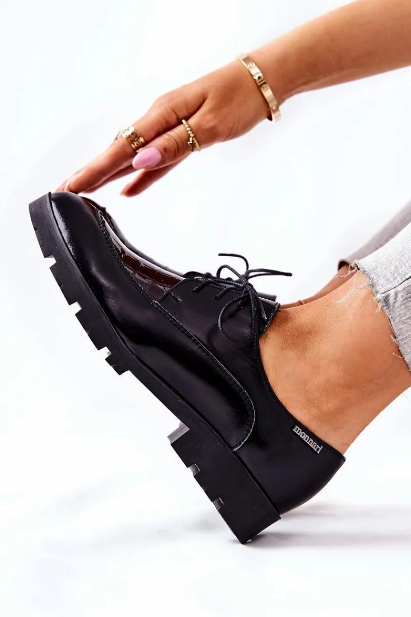 Hot Monnari Skórzane Półbuty M73/1 Czarne