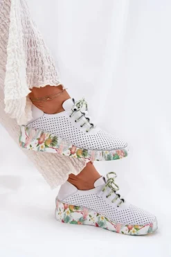 Buty Sportowe Na Platformie|Półbuty Skórzane>Artiker Skórzane Półbuty Na Koturnie Ze Wzorem 54C1807 Biało-Zielone