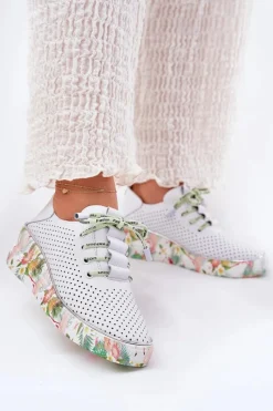 Buty Sportowe Na Platformie|Półbuty Skórzane>Artiker Skórzane Półbuty Na Koturnie Ze Wzorem 54C1807 Biało-Zielone