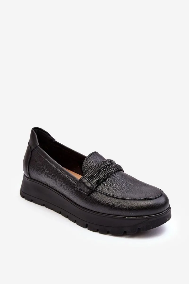 Outlet Skórzane Półbuty Na Platformie Z Ozdobą Czarne Lemar Lehira Damskie Półbuty Skórzane|Mokasyny Na Platformie