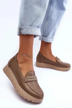 Sale Boto Skórzane Półbuty Na Platformie Z Ozdobą Beżowe Lemar Lehira Beżowy