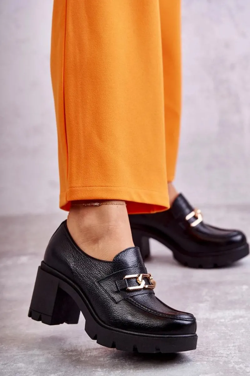 Clearance Skórzane Półbuty Na Słupku Ze Złotą Ozdobą Czarne Lemar Mikeyla Damskie Półbuty Lakierowane|Półbuty Skórzane