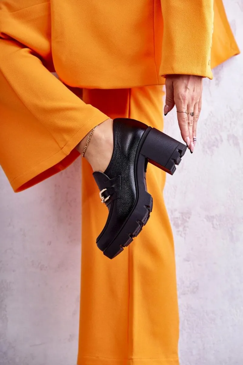 Clearance Skórzane Półbuty Na Słupku Ze Złotą Ozdobą Czarne Lemar Mikeyla Damskie Półbuty Lakierowane|Półbuty Skórzane