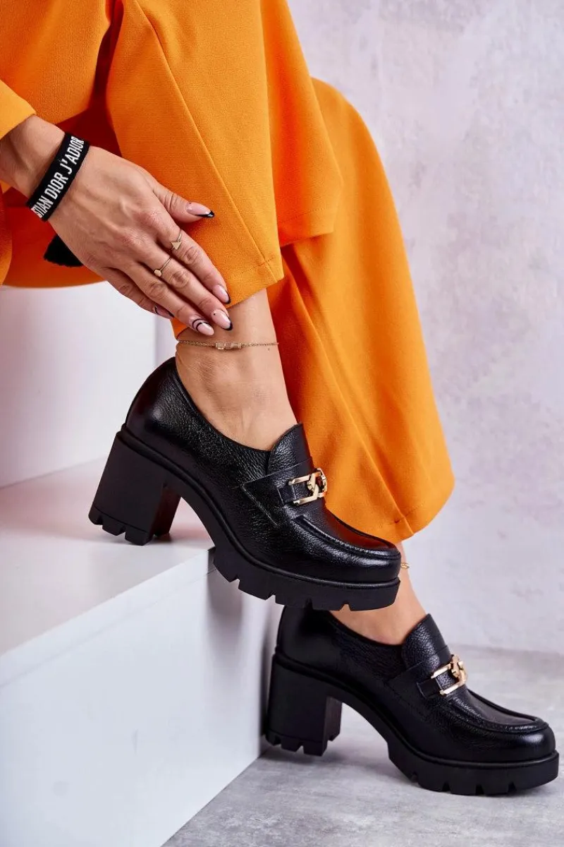 Clearance Skórzane Półbuty Na Słupku Ze Złotą Ozdobą Czarne Lemar Mikeyla Damskie Półbuty Lakierowane|Półbuty Skórzane