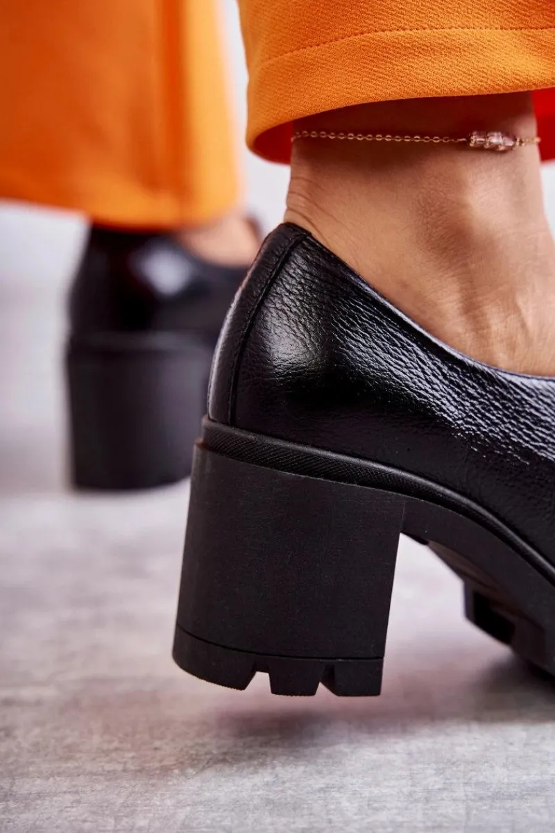 Clearance Skórzane Półbuty Na Słupku Ze Złotą Ozdobą Czarne Lemar Mikeyla Damskie Półbuty Lakierowane|Półbuty Skórzane