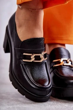 Clearance Skórzane Półbuty Na Słupku Ze Złotą Ozdobą Czarne Lemar Mikeyla Damskie Półbuty Lakierowane|Półbuty Skórzane