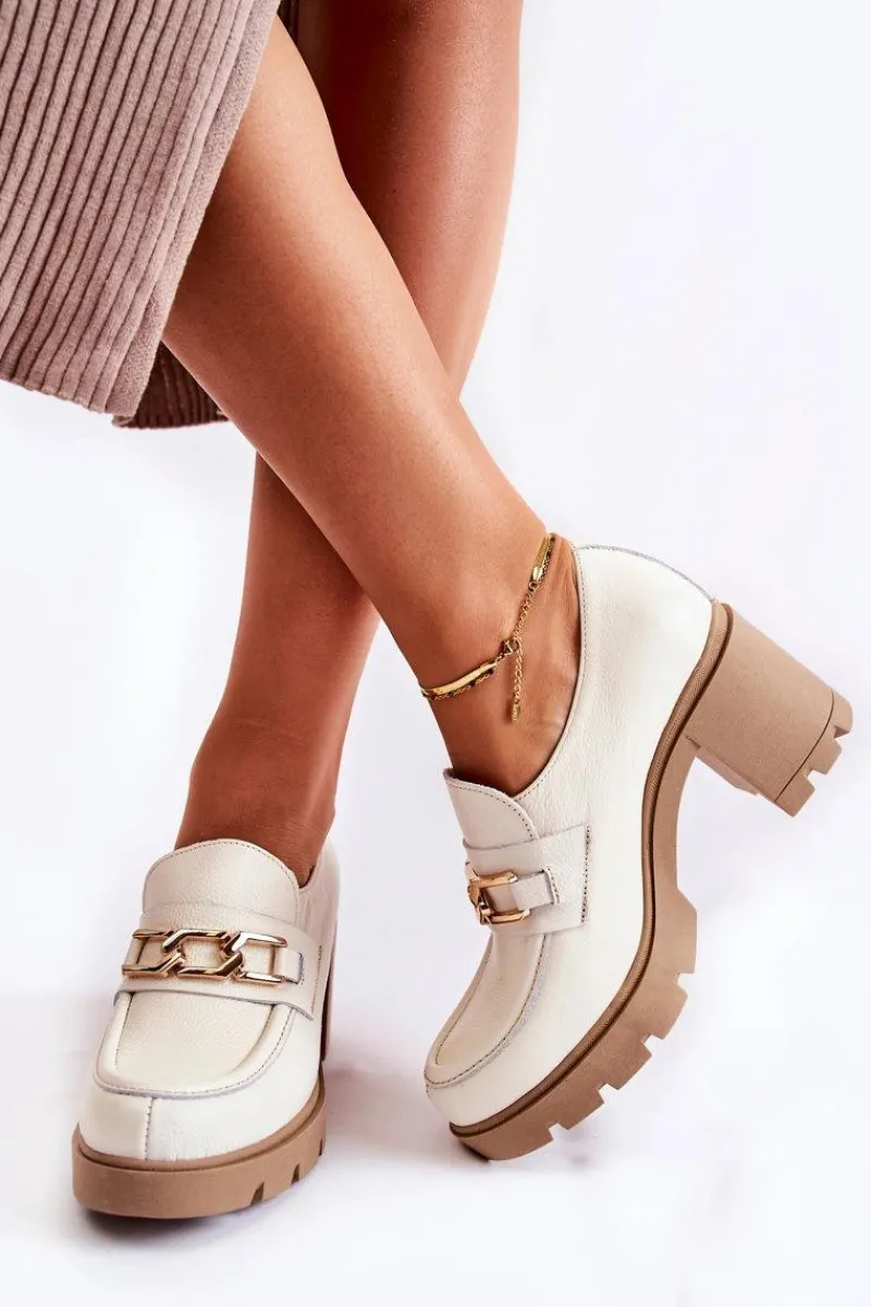 Półbuty Lakierowane|Półbuty Skórzane>Boto Skórzane Półbuty Na Słupku Ze Złotą Ozdobą Jasnobeżowe Lemar Mikeyla Beżowy