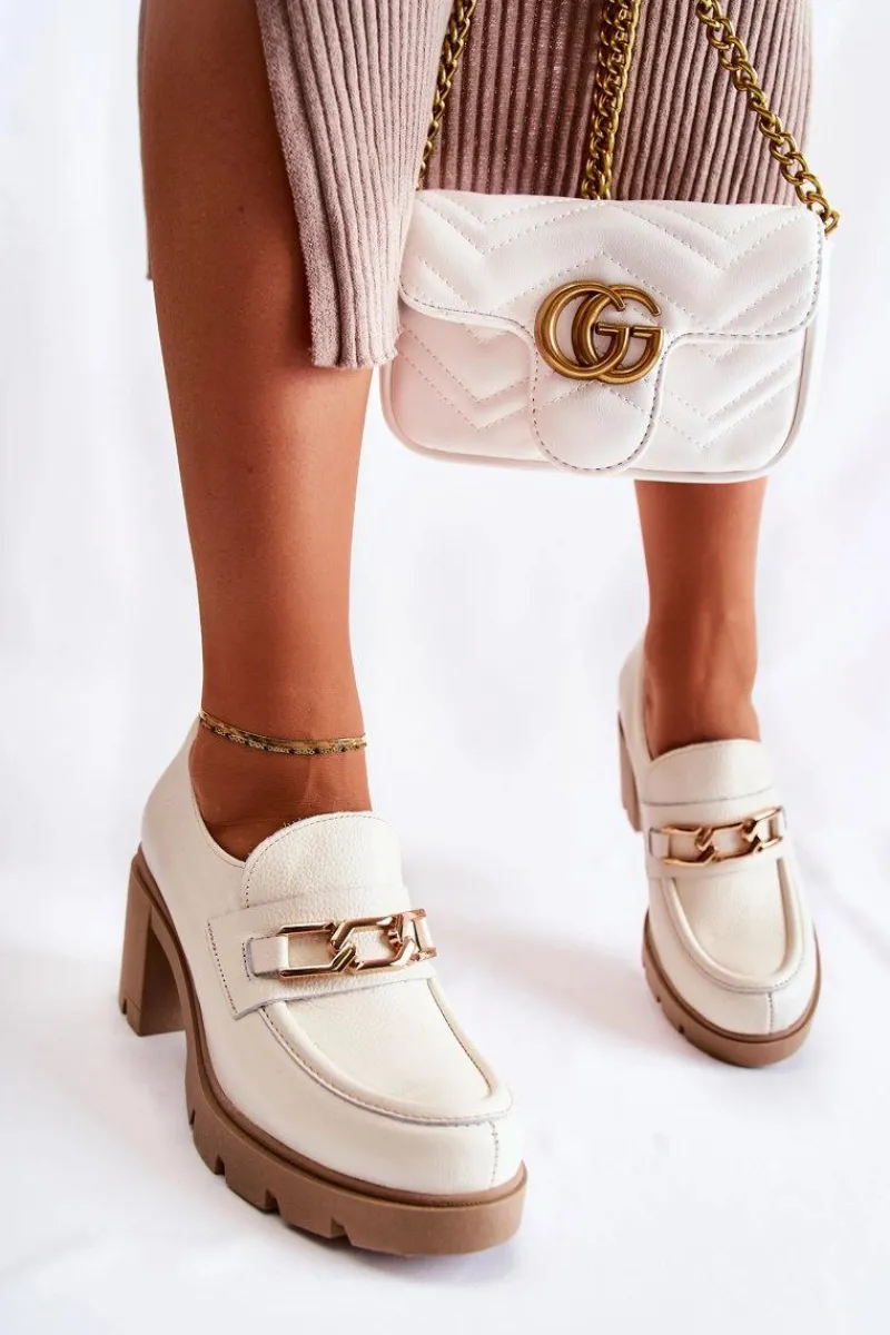 Półbuty Lakierowane|Półbuty Skórzane>Boto Skórzane Półbuty Na Słupku Ze Złotą Ozdobą Jasnobeżowe Lemar Mikeyla Beżowy