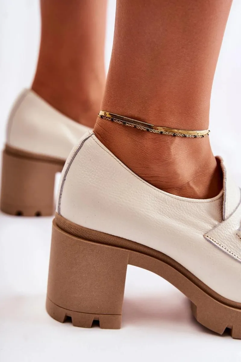 Półbuty Lakierowane|Półbuty Skórzane>Boto Skórzane Półbuty Na Słupku Ze Złotą Ozdobą Jasnobeżowe Lemar Mikeyla Beżowy