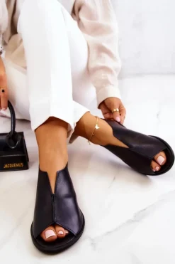 Skórzane Półbuty Na Suwak Nicole 2718/001 Czarne Damskie Półbuty Skórzane