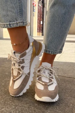 Clearance Artiker Skórzane Półbuty Sneakersy Damskie 56C1738 Beżowo-Złote
