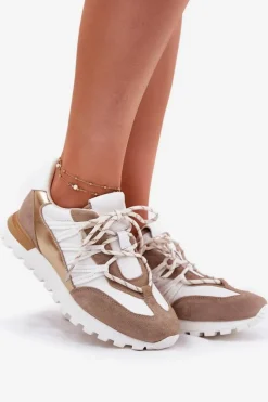 Clearance Artiker Skórzane Półbuty Sneakersy Damskie 56C1738 Beżowo-Złote