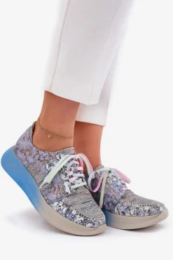 New Skórzane Półbuty Sneakersy Damskie Na Platformie 06776A-06 Niebieskie Damskie Buty Sportowe Na Platformie|Półbuty Skórzane