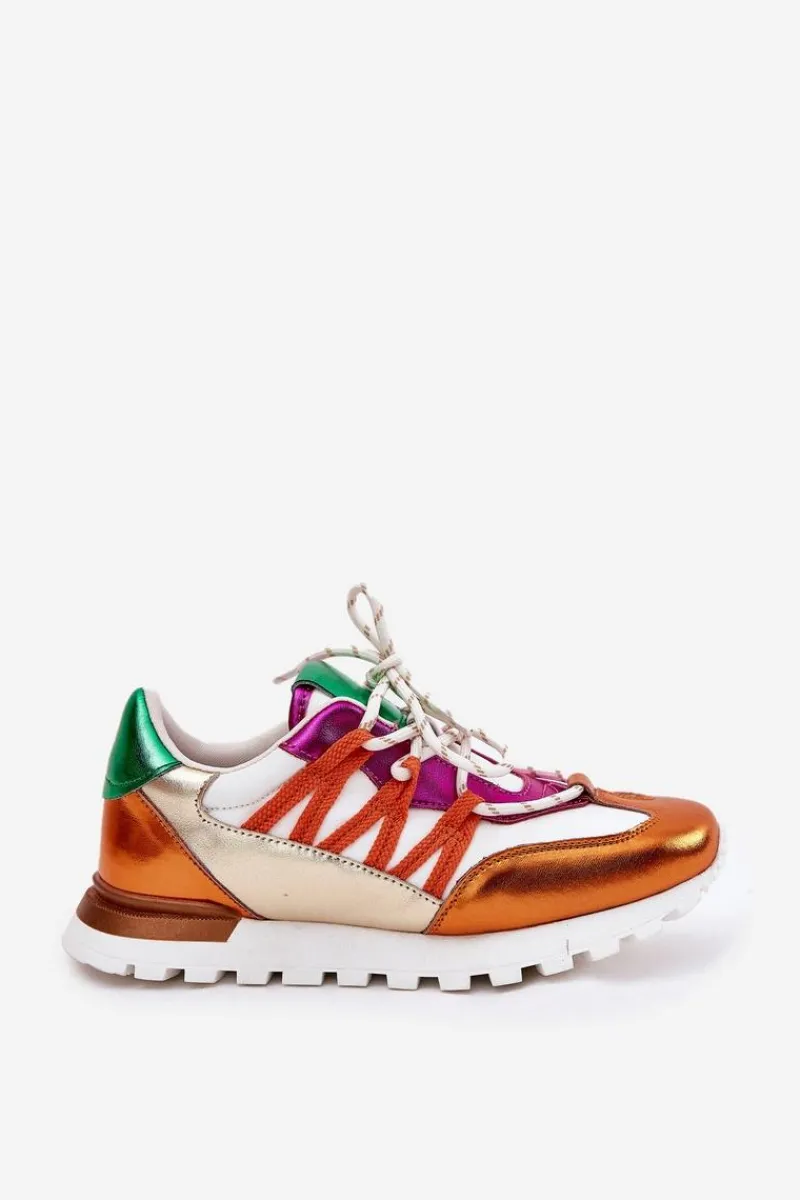 Hot Skórzane Półbuty Sneakersy Damskie 56C1737 Multikolor Damskie Buty Sportowe Na Platformie|Sneakersy Damskie