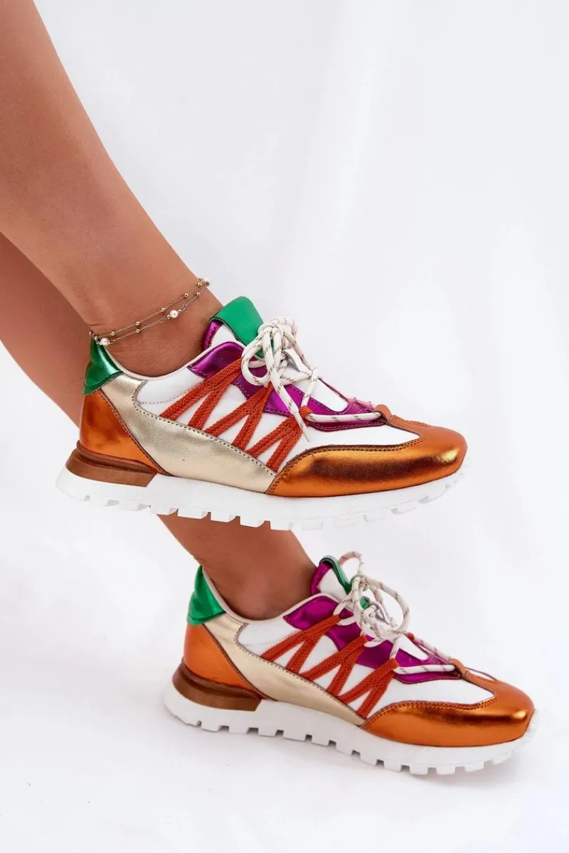 Hot Skórzane Półbuty Sneakersy Damskie 56C1737 Multikolor Damskie Buty Sportowe Na Platformie|Sneakersy Damskie