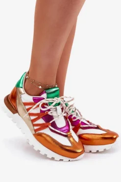 Hot Skórzane Półbuty Sneakersy Damskie 56C1737 Multikolor Damskie Buty Sportowe Na Platformie|Sneakersy Damskie