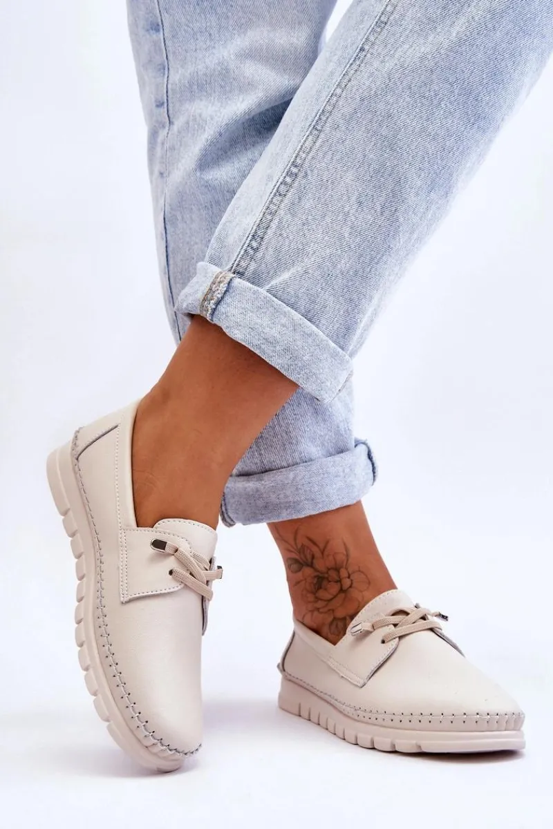 Sale Buty damskie Vinceza Skórzane Półbuty Wsuwane Beżowe Archie