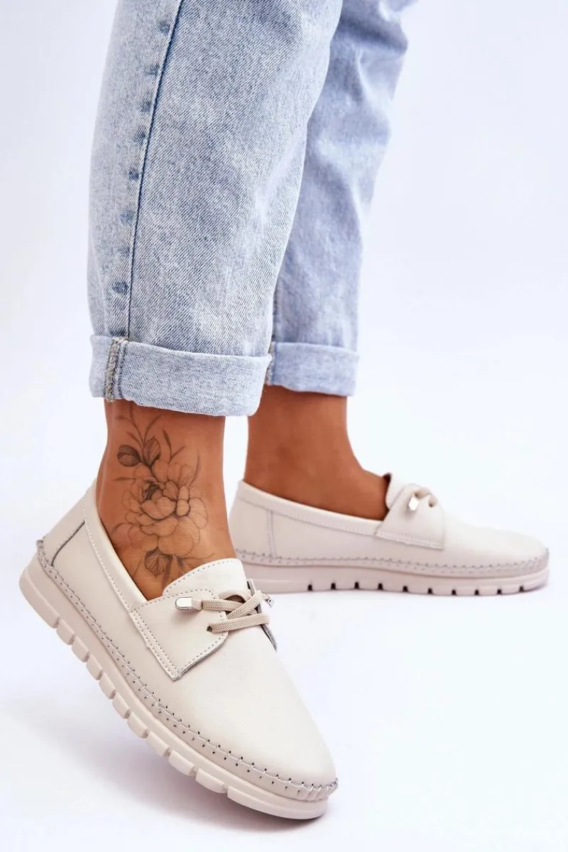 Sale Buty damskie Vinceza Skórzane Półbuty Wsuwane Beżowe Archie