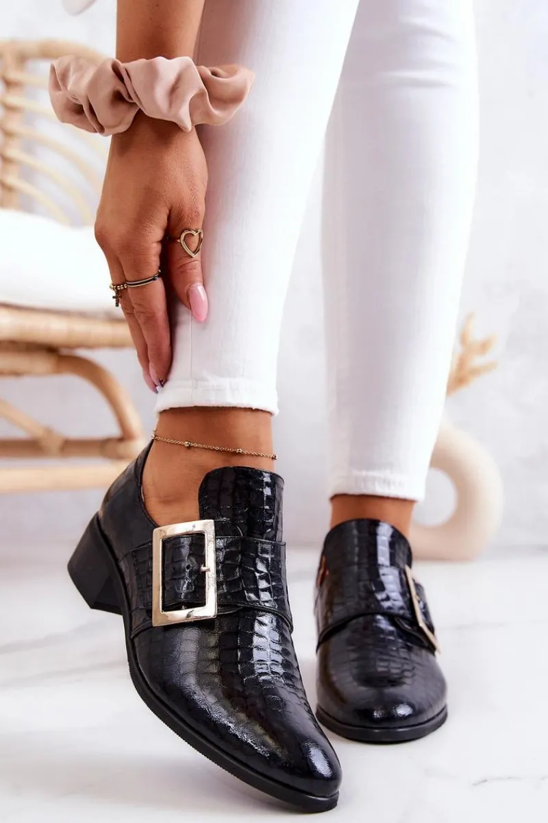 Półbuty Lakierowane|Półbuty Skórzane>Boto Skórzane Półbuty Ze Sprzączką Czarne Taliya