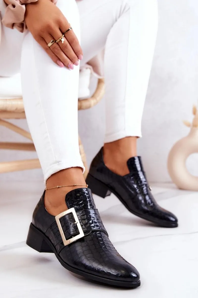 Półbuty Lakierowane|Półbuty Skórzane>Boto Skórzane Półbuty Ze Sprzączką Czarne Taliya